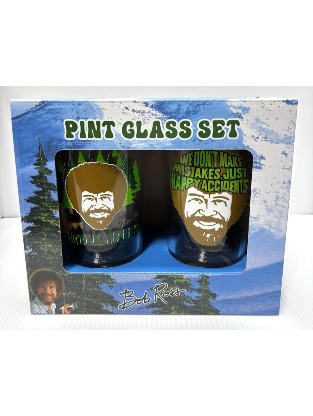 Bob Ross Pint Beer Glass Set 2 x 16oz Painting Happy Trees Art Collectible New